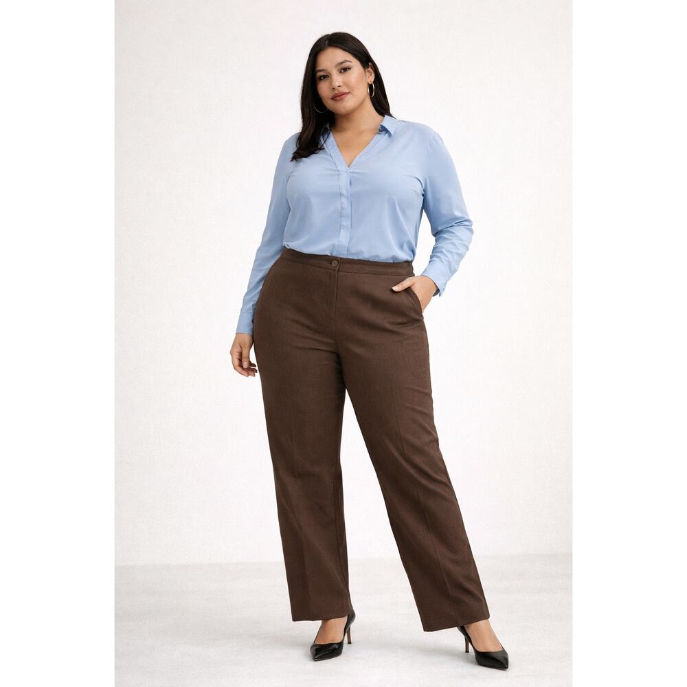 Talbots Woman Dalton Pants 20W Brown Stretch Straight Leg Career Plus Size